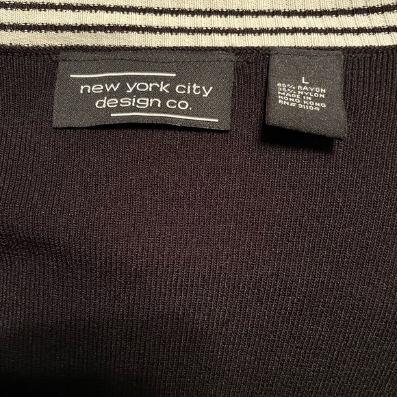New York City Design Co. black sweater with striped trim on chest and sleeve. - Picture 3 of 5